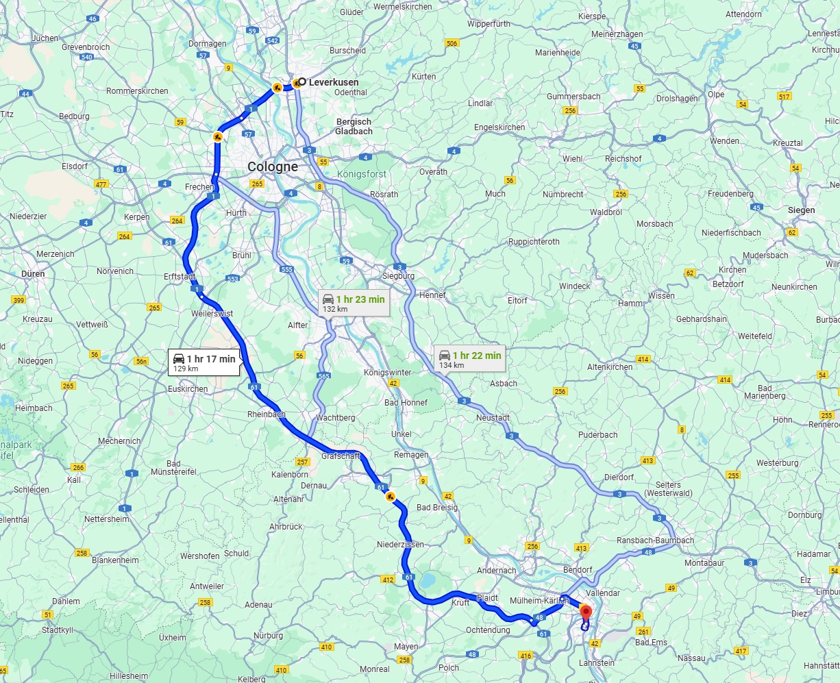Anreise von Leverkusen Zu Koblenz Über via A1 and A61