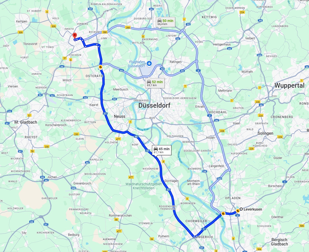 Anreise von Leverkusen Zu Krefeld Über via A57