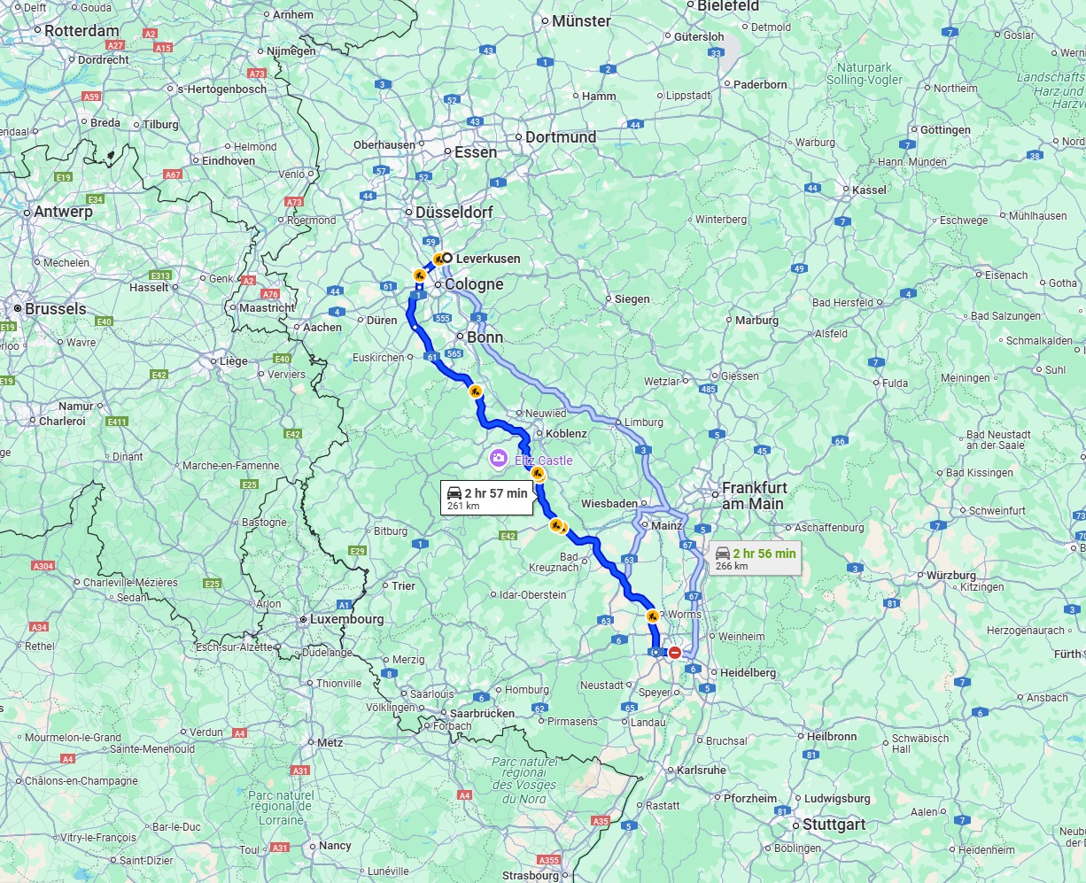 Anreise von Leverkusen Zu Ludwigshafen am Rhein Über via A61