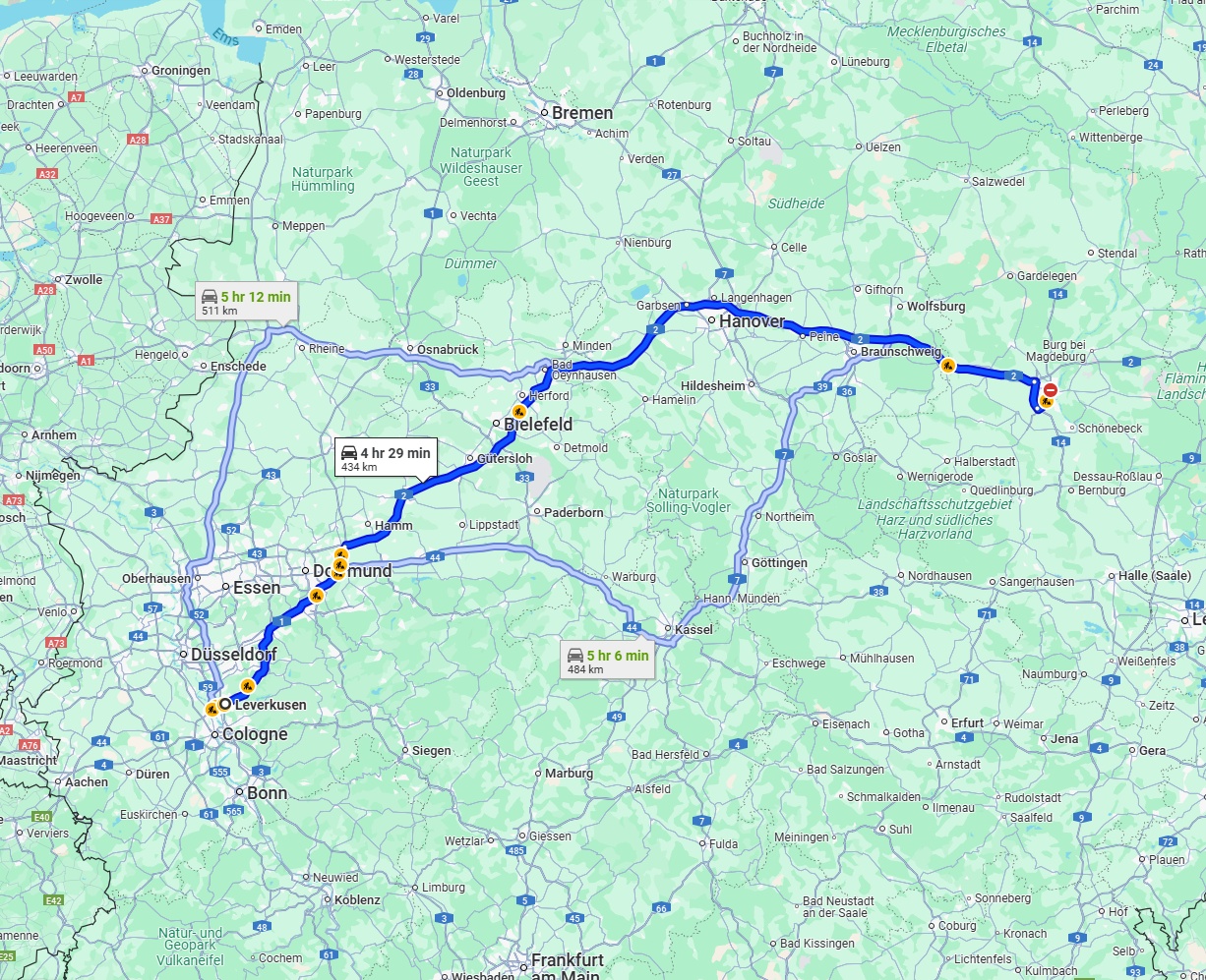 Anreise von Leverkusen Zu Magdeburg Über via A2