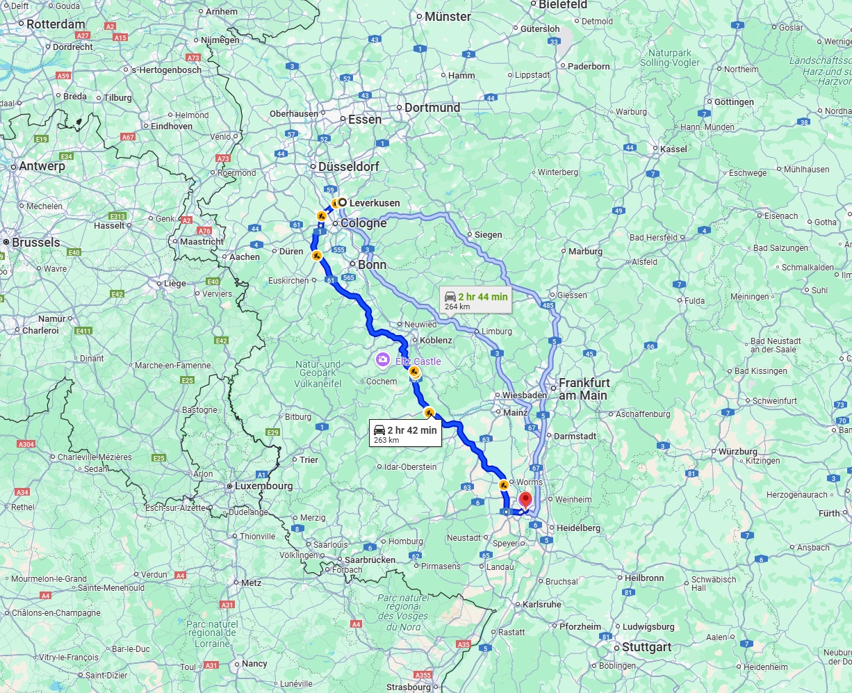 Anreise von Leverkusen Zu Mannheim Über via A61