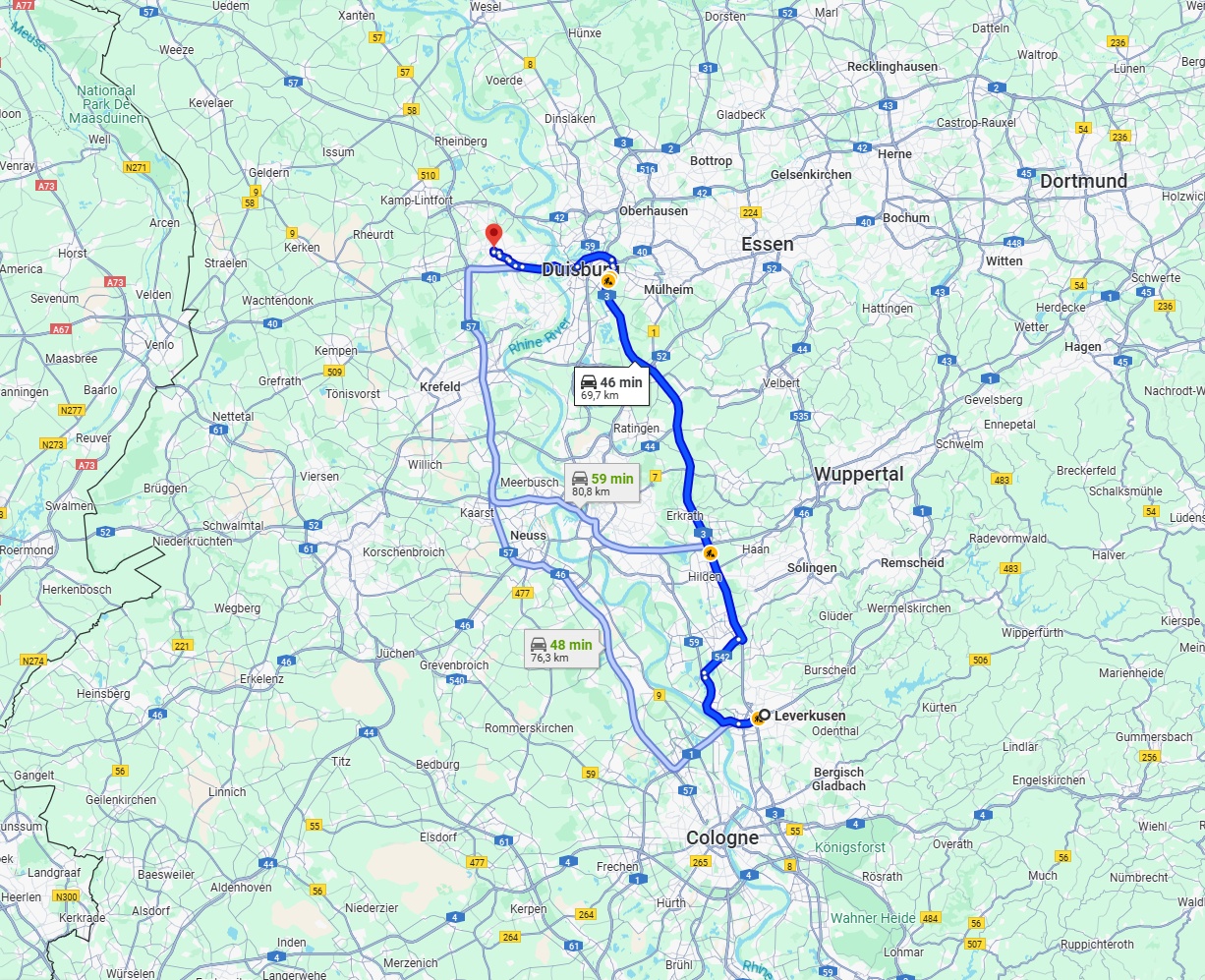 Anreise von Leverkusen Zu Moers Über via A3