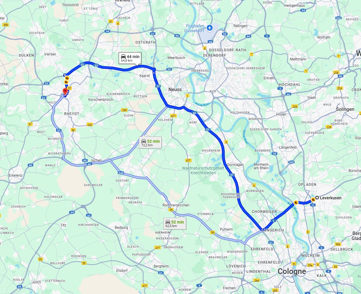 Anreise von Leverkusen Zu Mönchengladbach Über via A57