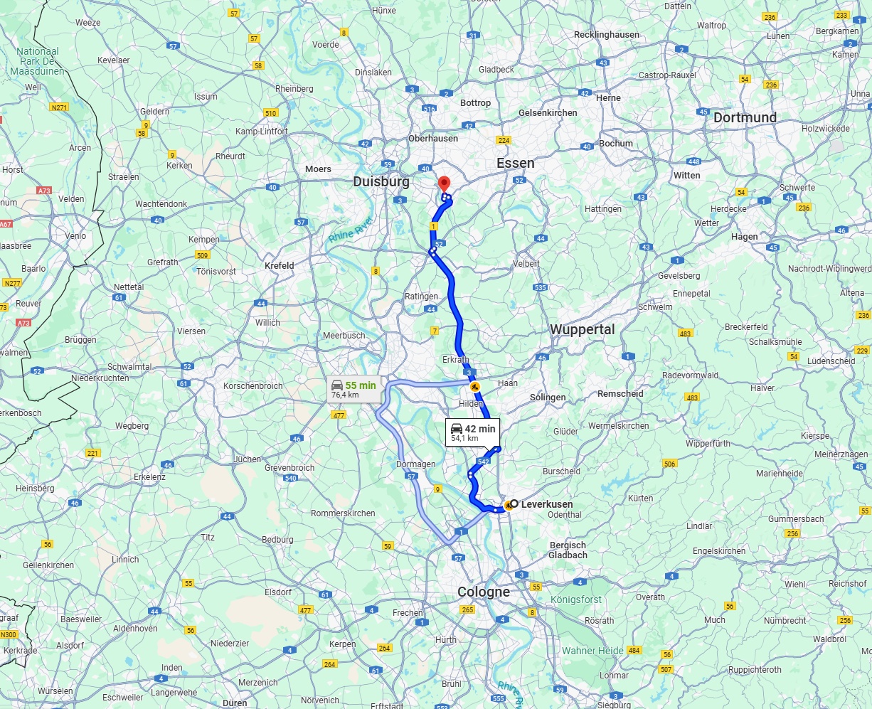 Anreise von Leverkusen Zu Mülheim an der Ruhr Über via A3