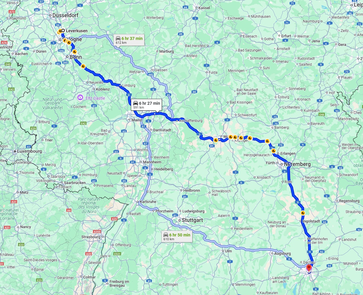 Anreise von Leverkusen Zu München Über via A3 and A9