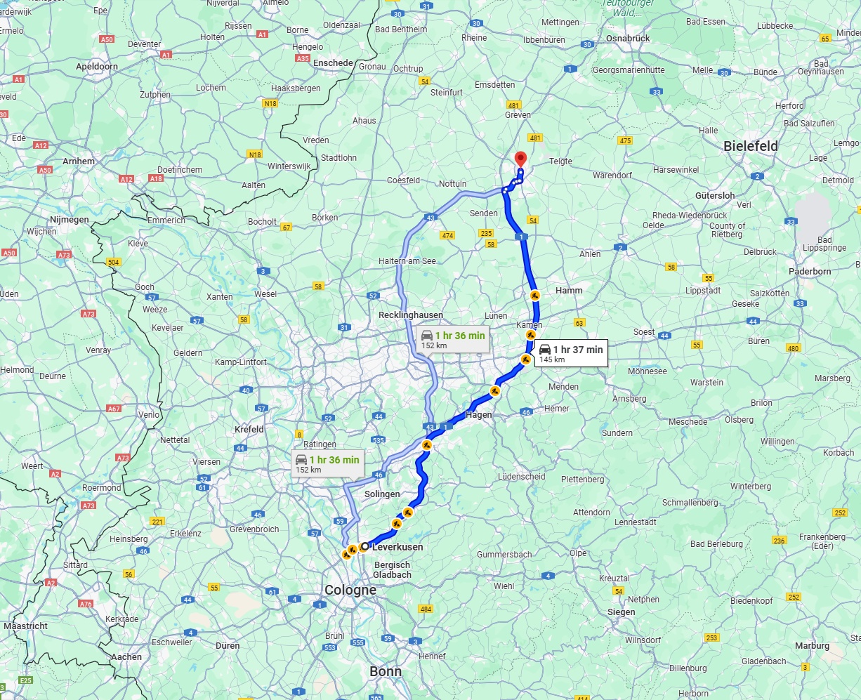 Anreise von Leverkusen Zu Münster Über via A1