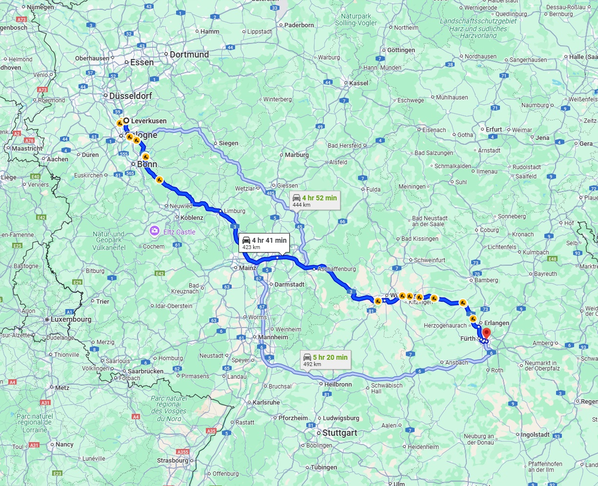 Anreise von Leverkusen Zu Nürnberg Über via A3