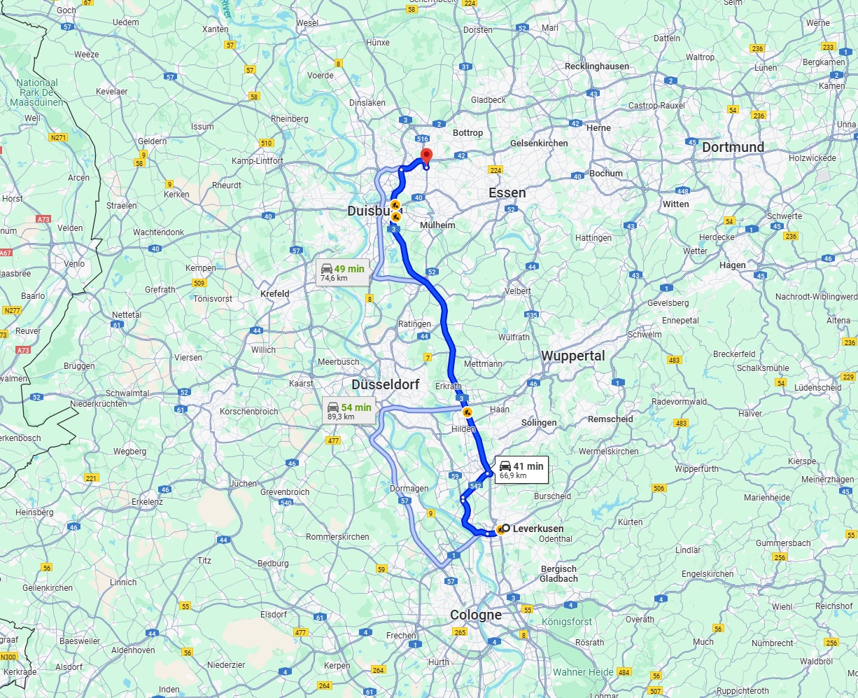 Anreise von Leverkusen Zu Oberhausen Über via A3