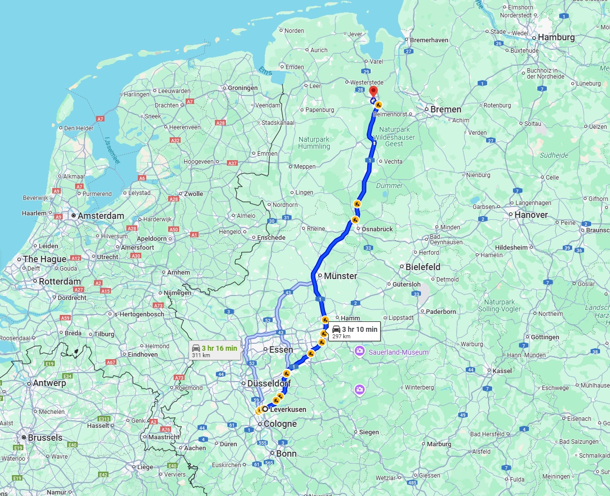 Anreise von Leverkusen Zu Oldenburg Über via A1