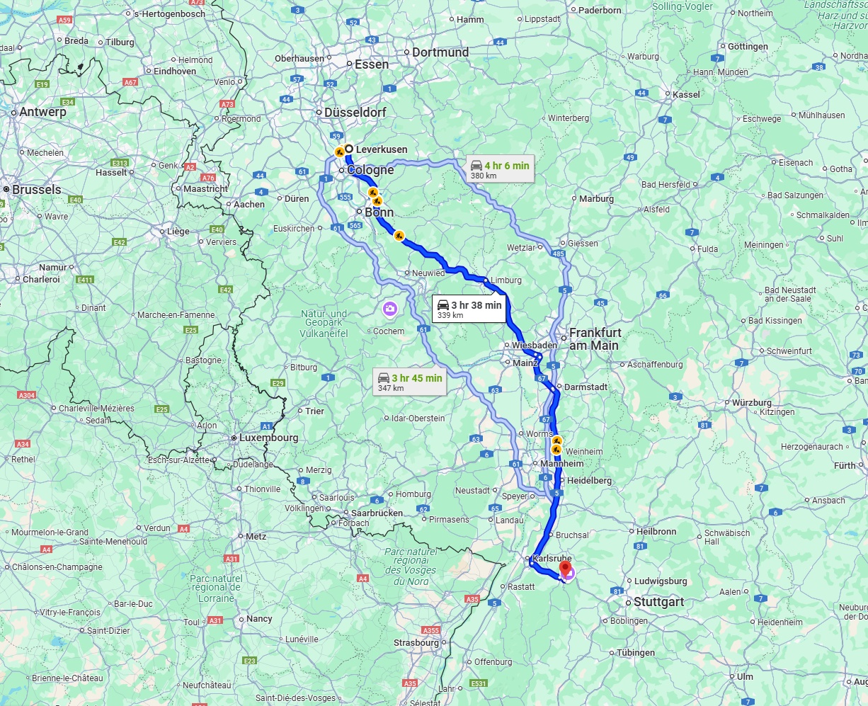 Anreise von Leverkusen Zu Pforzheim Über via A3 and A5