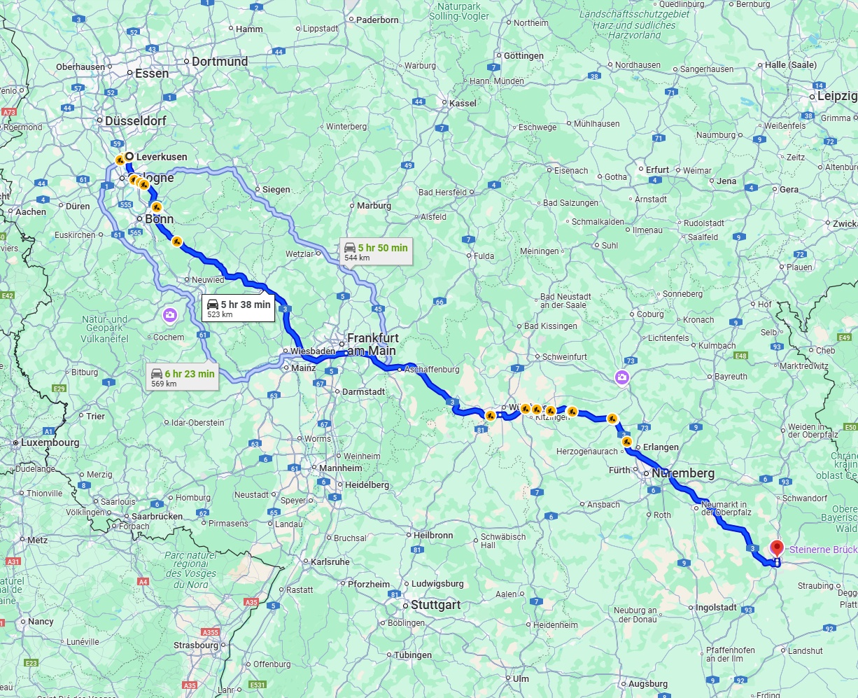 Anreise von Leverkusen Zu Regensburg Über via A3