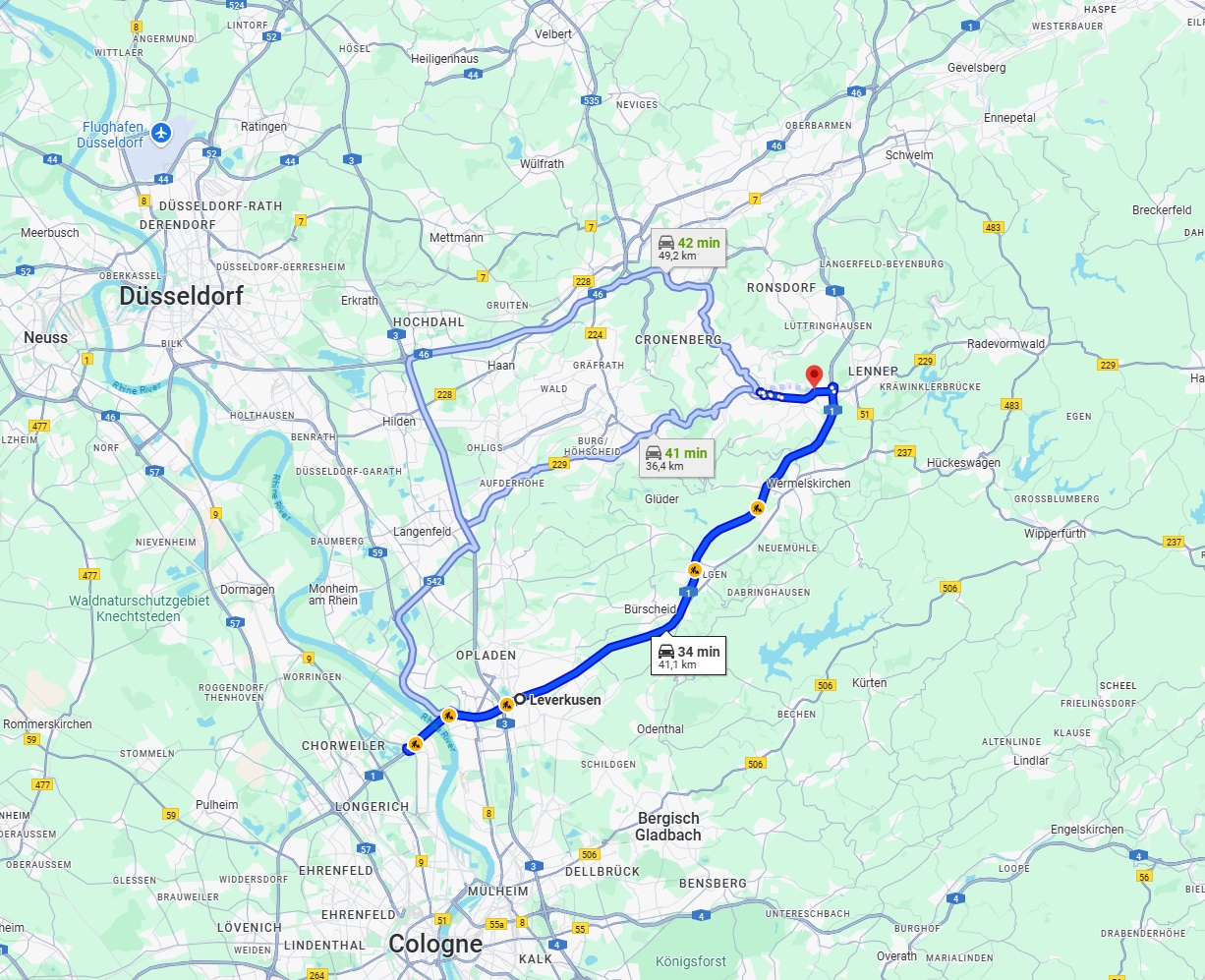 Anreise von Leverkusen Zu Remscheid Über via A1
