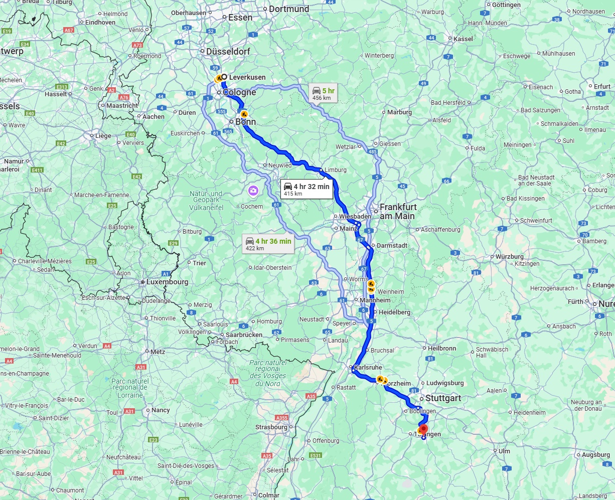 Anreise von Leverkusen Zu Reutlingen Über via A3