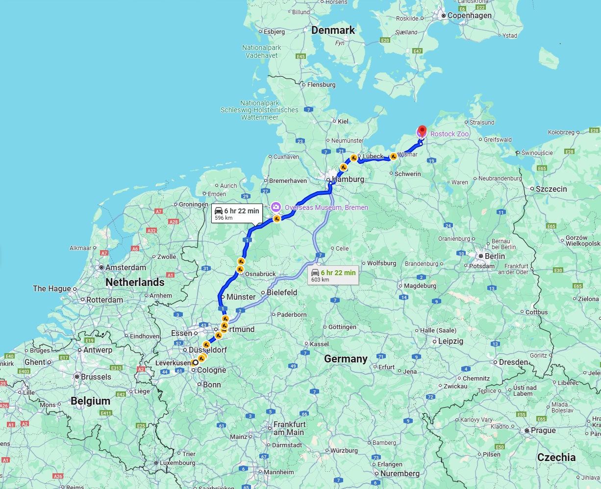Anreise von Leverkusen Zu Rostock Über via A1