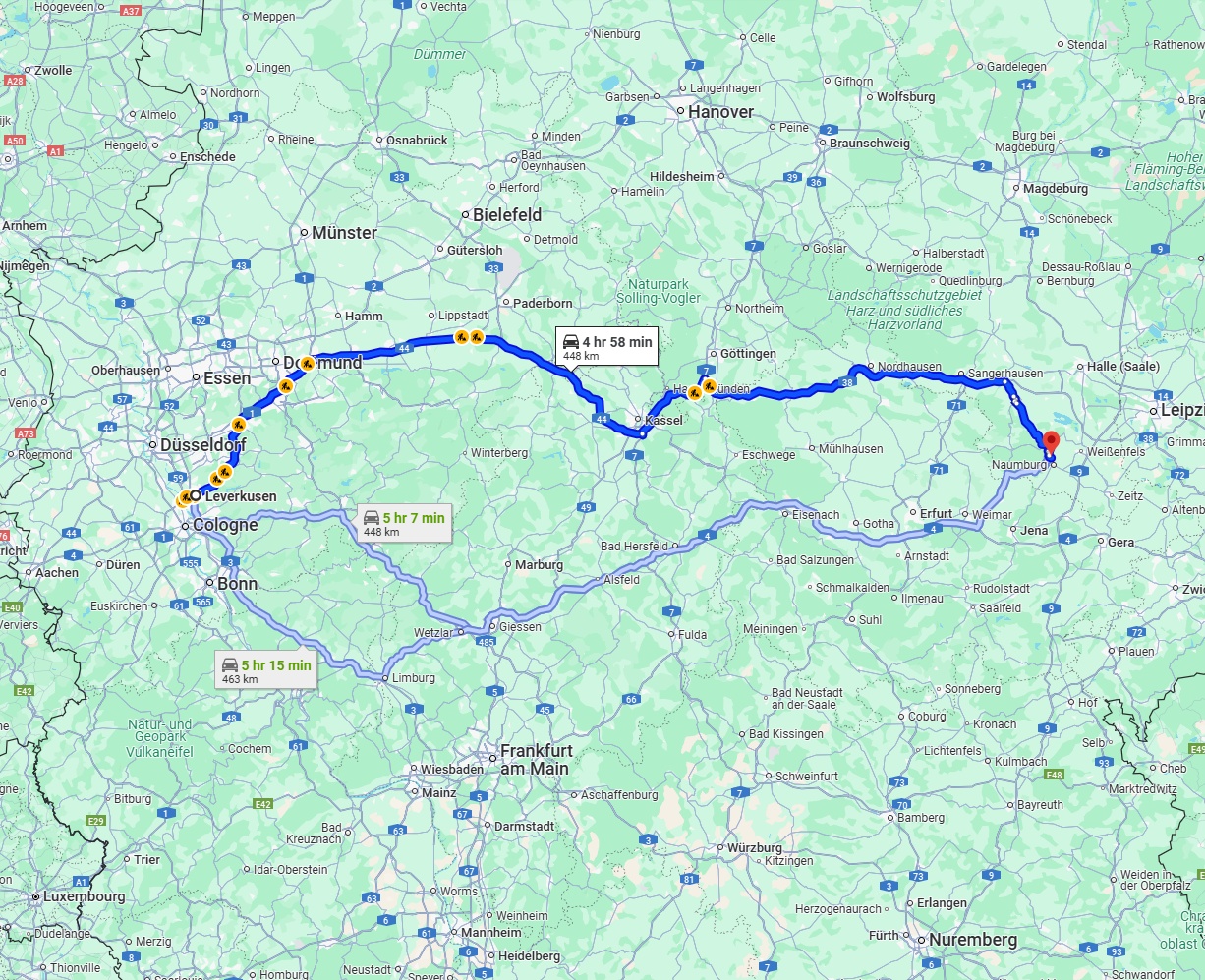 Anreise von Leverkusen Zu Saale Über via A44 and A38