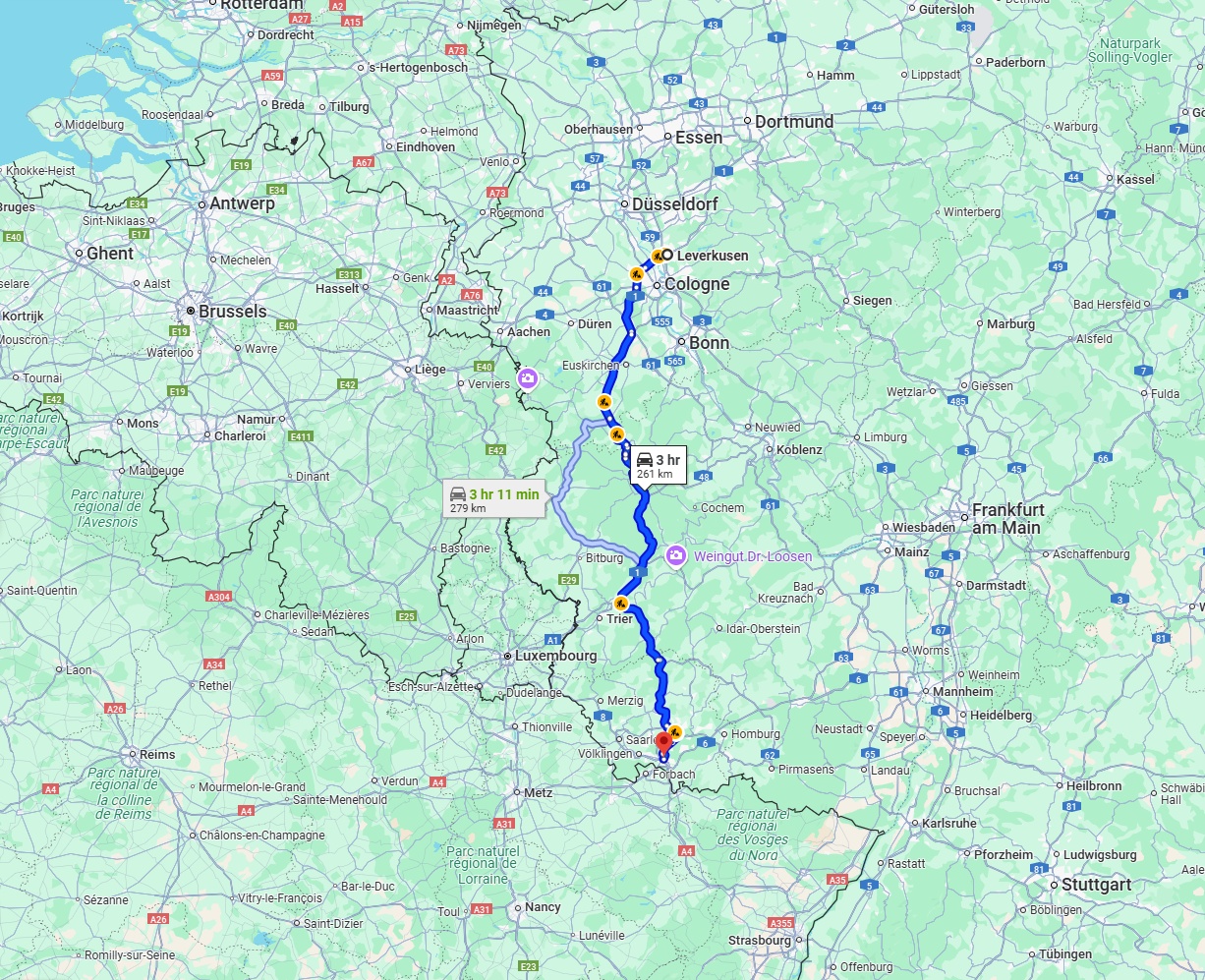 Anreise von Leverkusen Zu Saarbrücken Über via A1