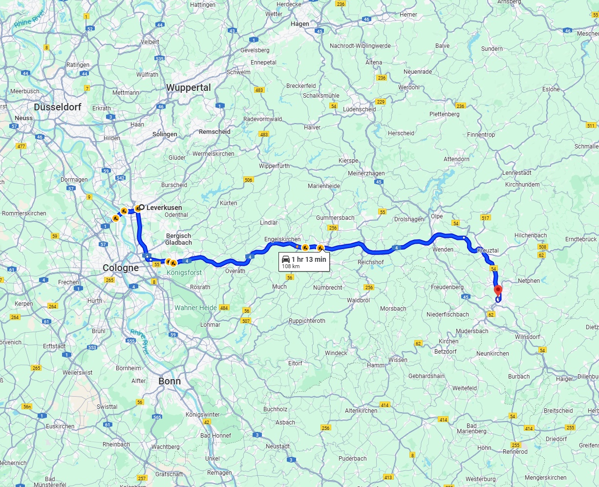Anreise von Leverkusen Zu Siegen Über via A4