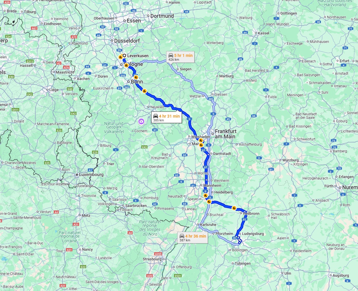 Anreise von Leverkusen Zu Stuttgart Über via A3