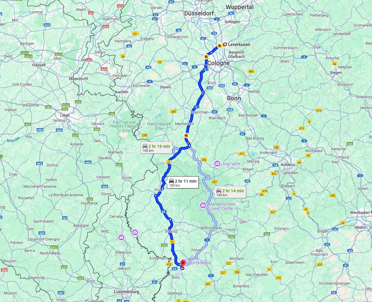 Anreise von Leverkusen Zu Trier Über via A1 and B51
