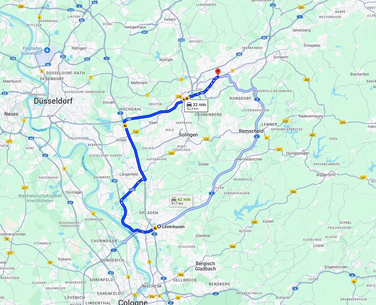 Anreise von Leverkusen Zu Wuppertal Über via A46