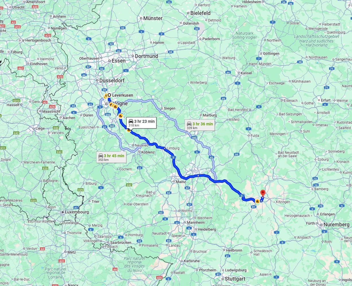 Anreise von Leverkusen Zu Würzburg Über via A3