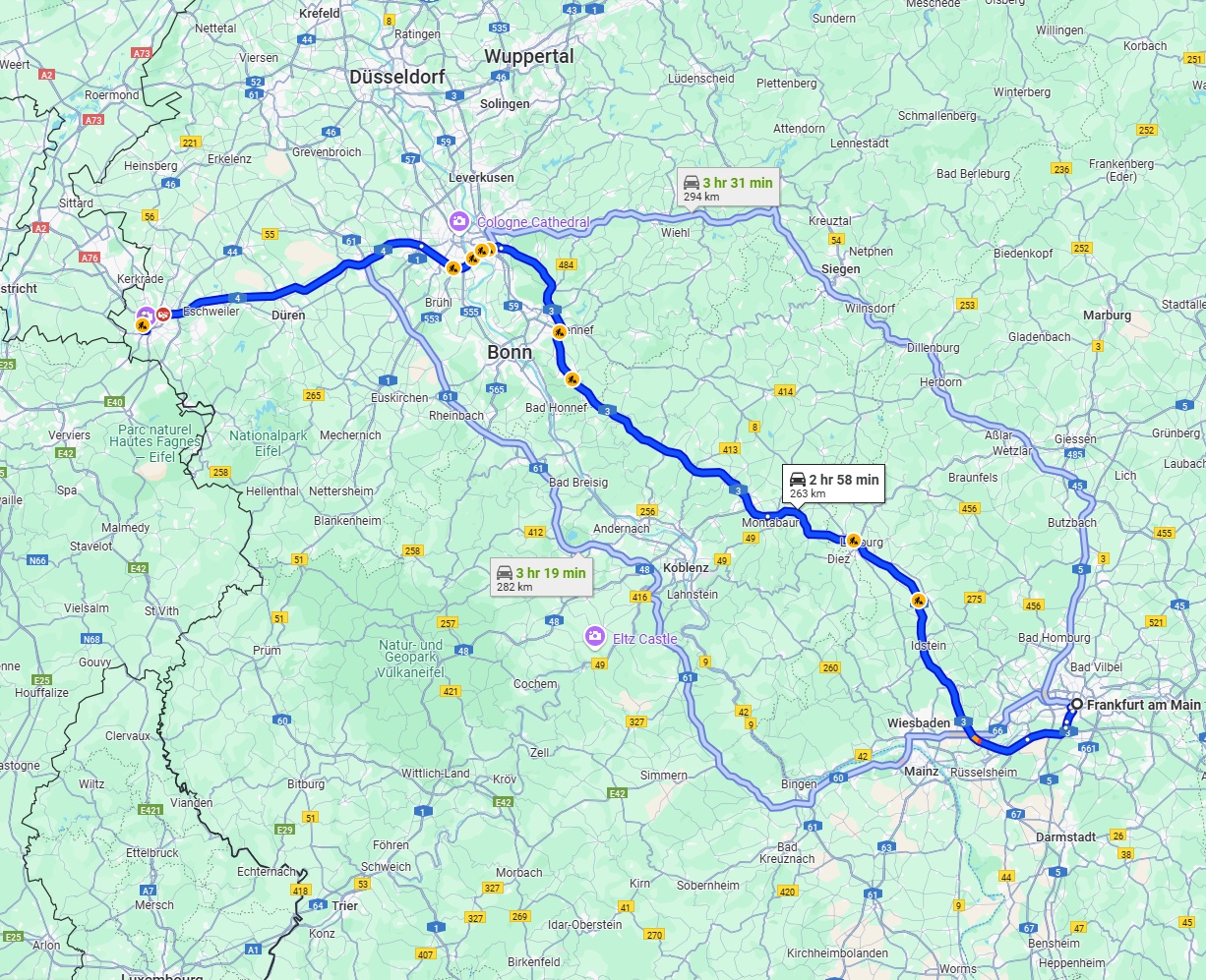 Anreise von Frankfurt am Main Zu Aachen Über via A3 and A4