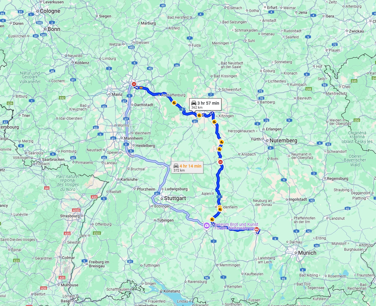 Anreise von Frankfurt am Main Zu Augsburg Über via A3 and A7