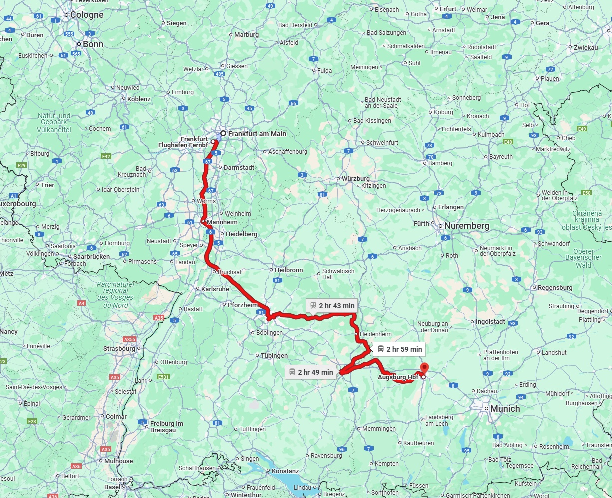 Anreise von Frankfurt am Main Zu Augsburg Über 
