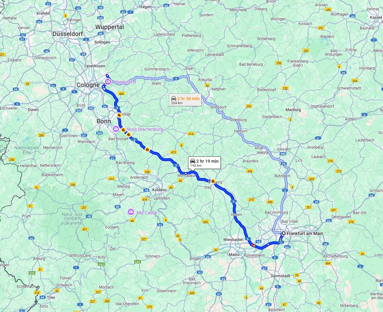 Anreise von Frankfurt am Main Zu Bergisch Gladbach Über via A3