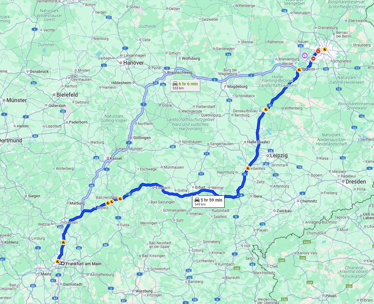 Anreise von Frankfurt am Main Zu Berlin Über via A4 and A9