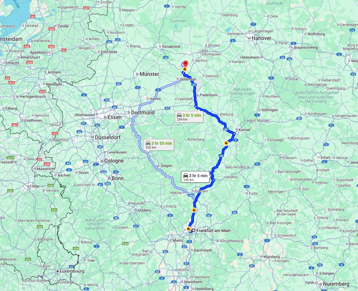 Anreise von Frankfurt am Main Zu Bielefeld Über via A5 and A49