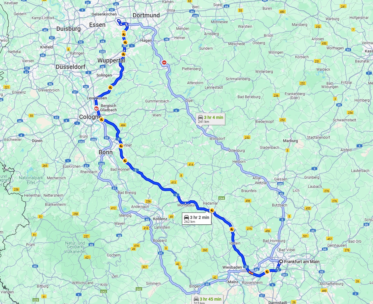 Anreise von Frankfurt am Main Zu Bochum Über via A3