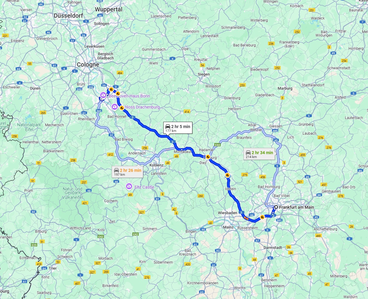 Anreise von Frankfurt am Main Zu Bonn Über via A3