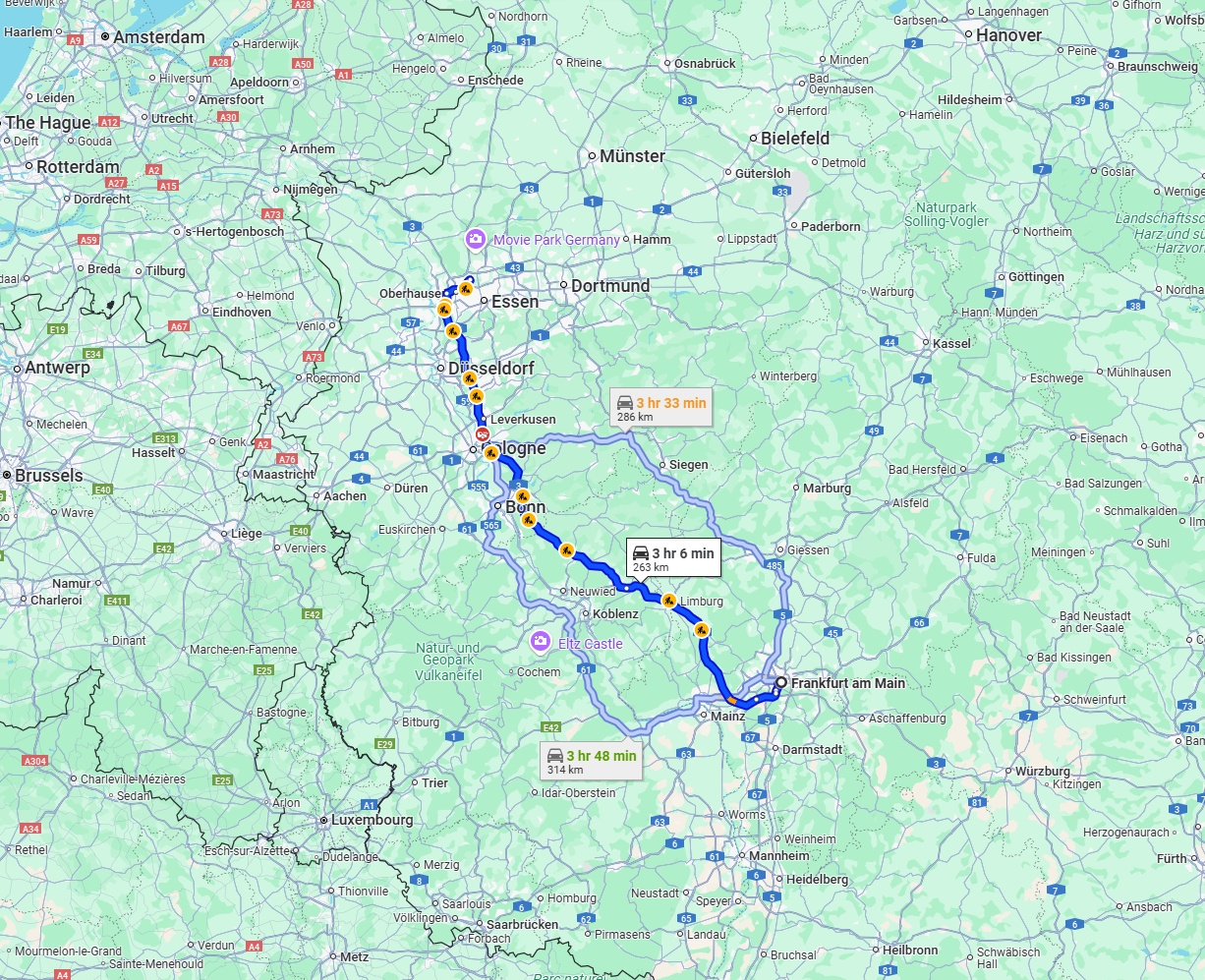 Anreise von Frankfurt am Main Zu Bottrop Über via A3
