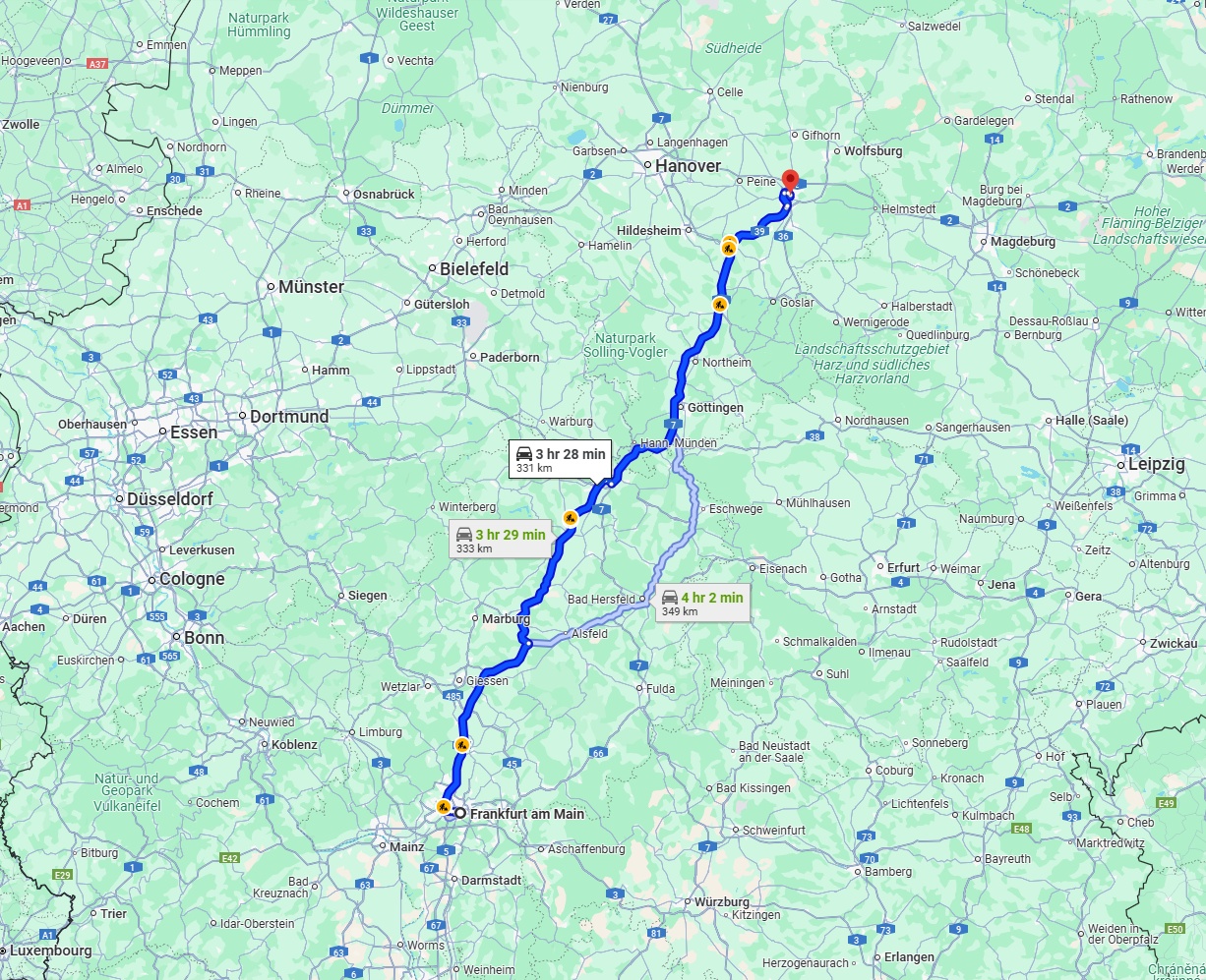 Anreise von Frankfurt am Main Zu Braunschweig Über via A49 and A7