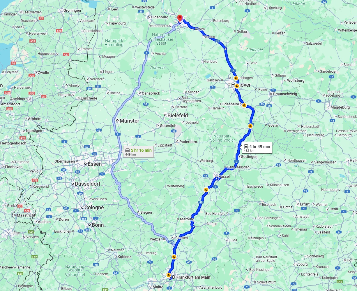 Anreise von Frankfurt am Main Zu Bremen Über via A7