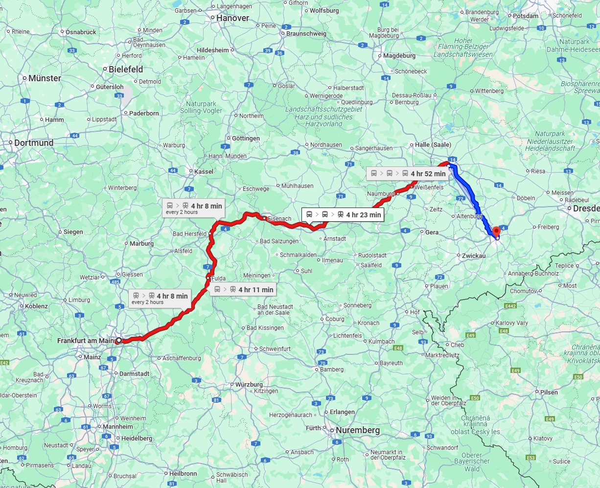 Anreise von Frankfurt am Main Zu Chemnitz Über 