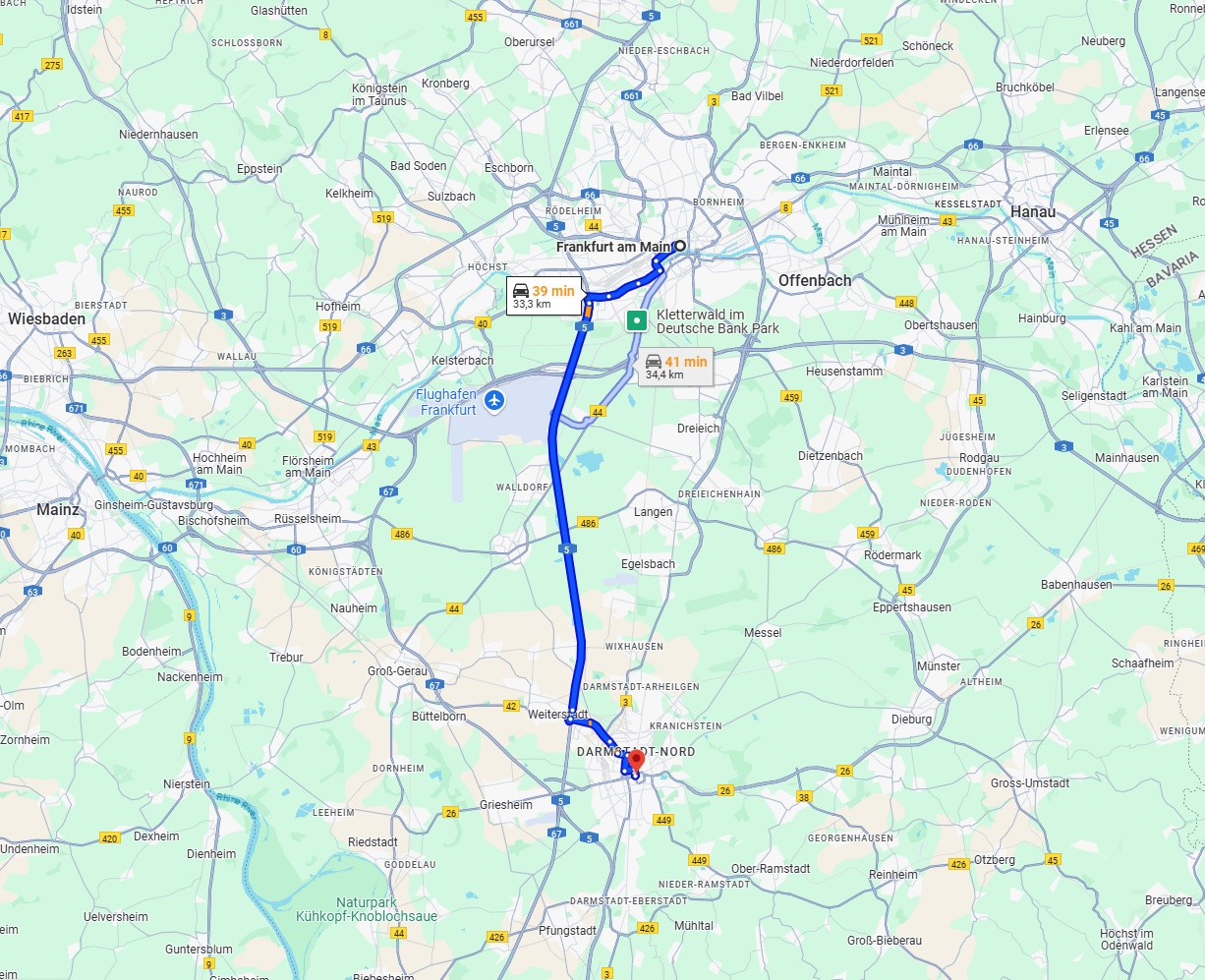 Anreise von Frankfurt am Main Zu Darmstadt Über via A5