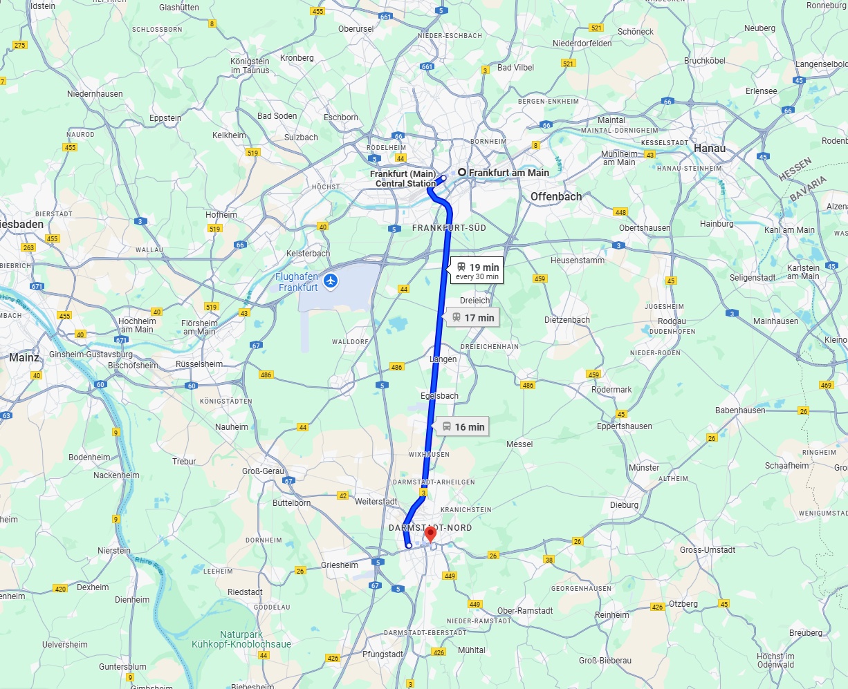 Anreise von Frankfurt am Main Zu Darmstadt Über 
