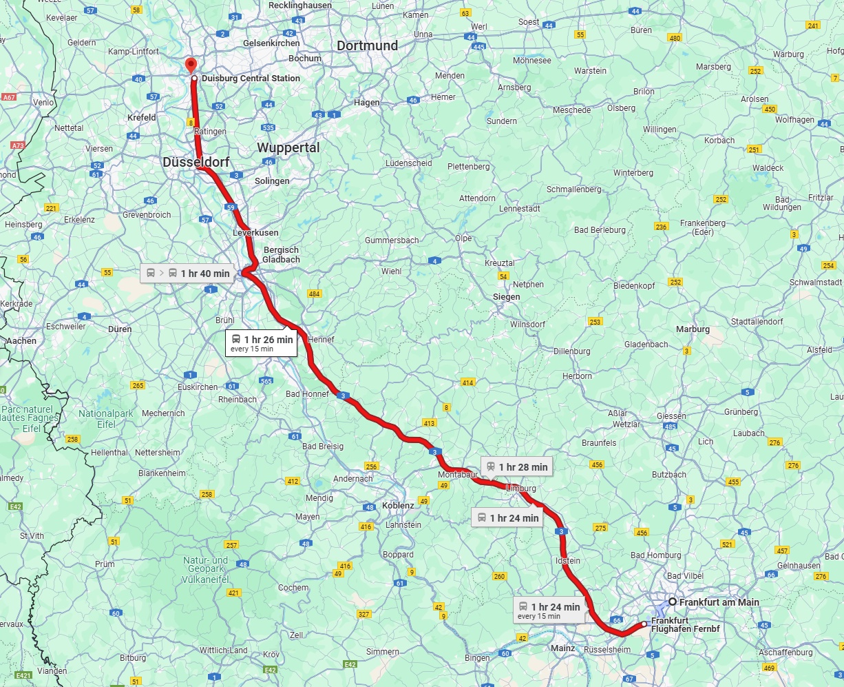 Anreise von Frankfurt am Main Zu Duisburg Über 
