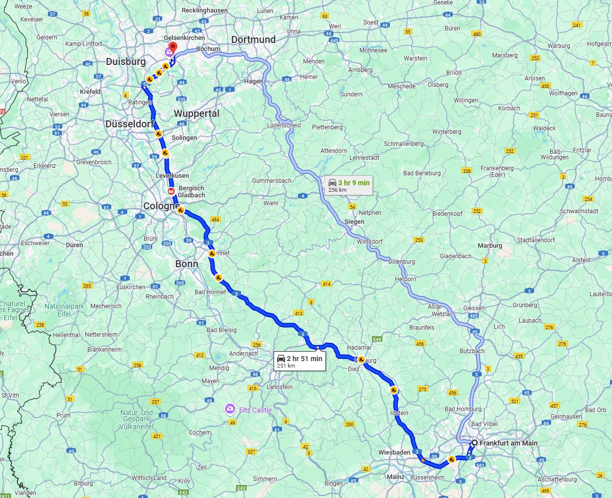 Anreise von Frankfurt am Main Zu Essen Über via A3