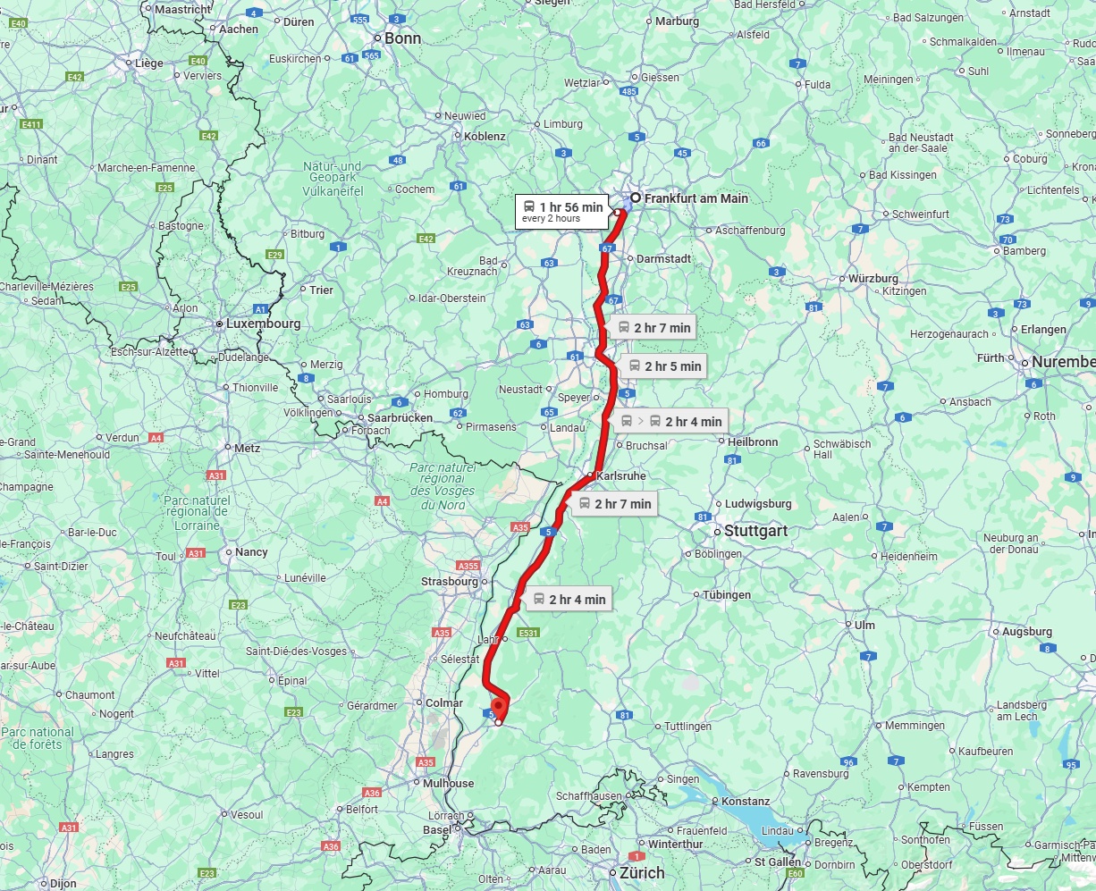 Anreise von Frankfurt am Main Zu Freiburg im Breisgau Über 