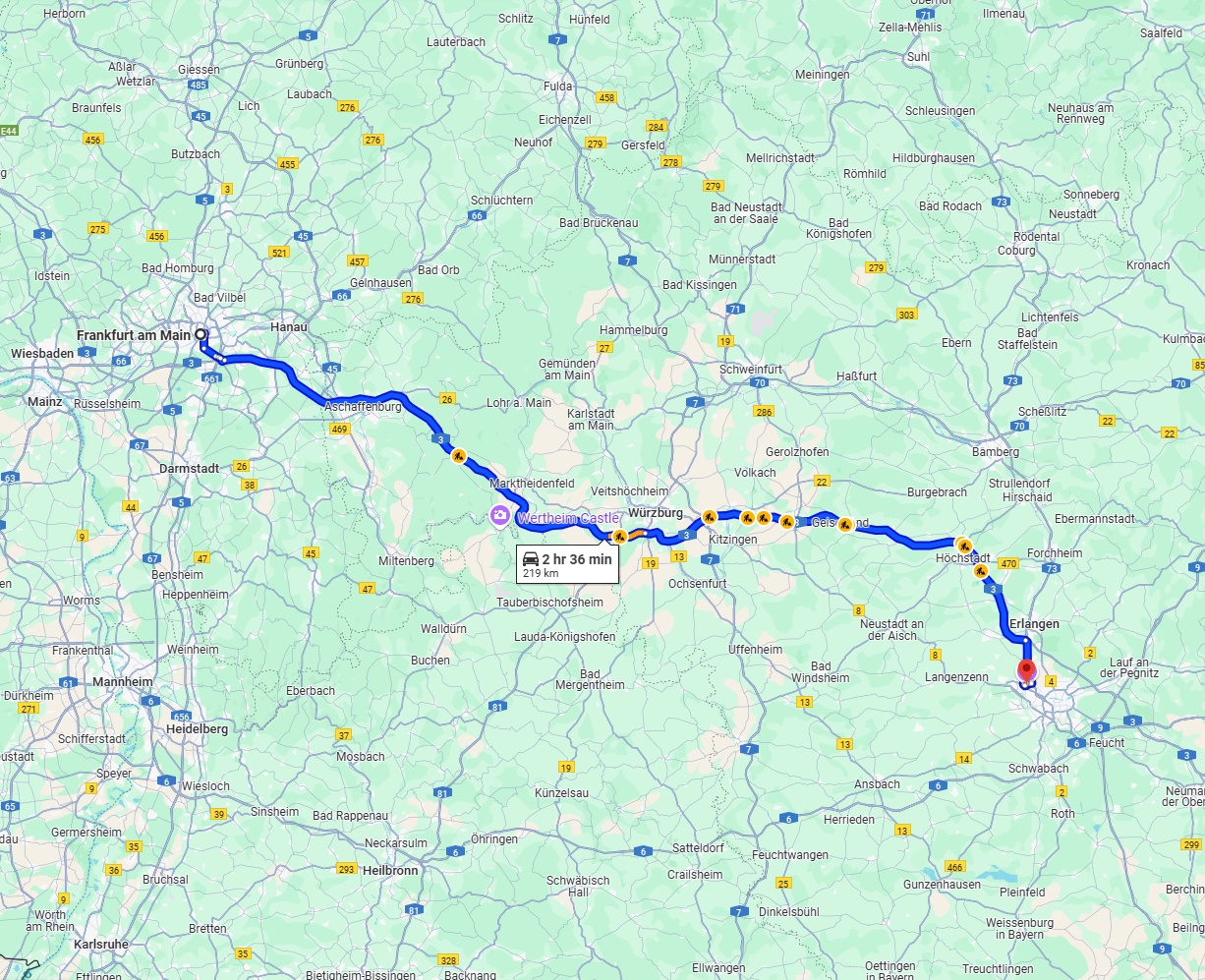 Anreise von Frankfurt am Main Zu Fürth Über via A3