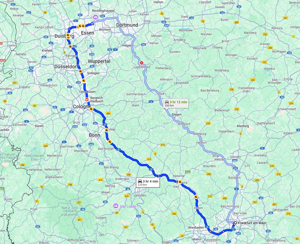 Anreise von Frankfurt am Main Zu Gelsenkirchen Über via A3