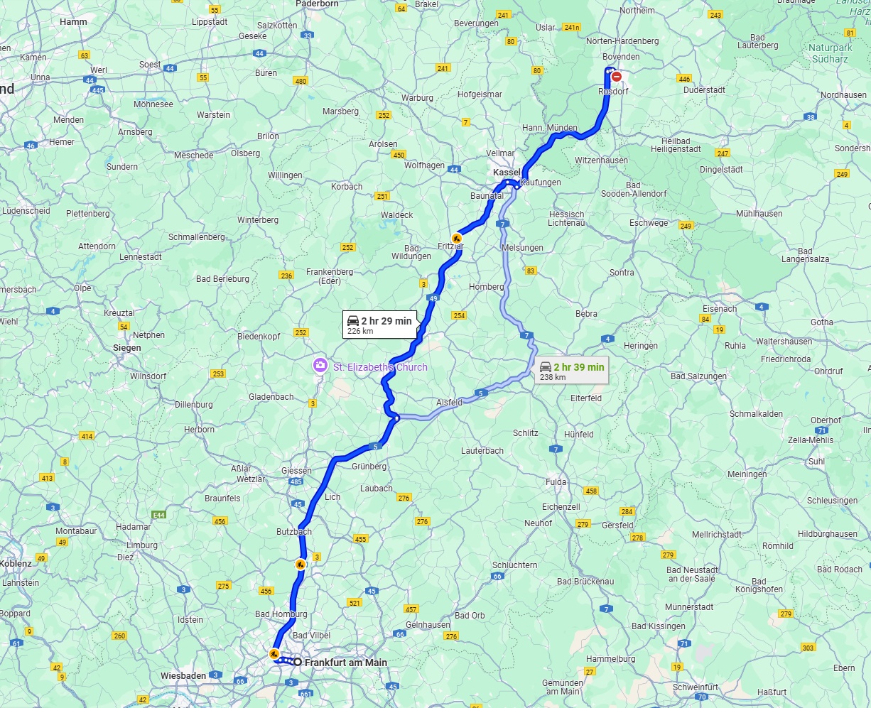 Anreise von Frankfurt am Main Zu Göttingen Über via A5 and A49