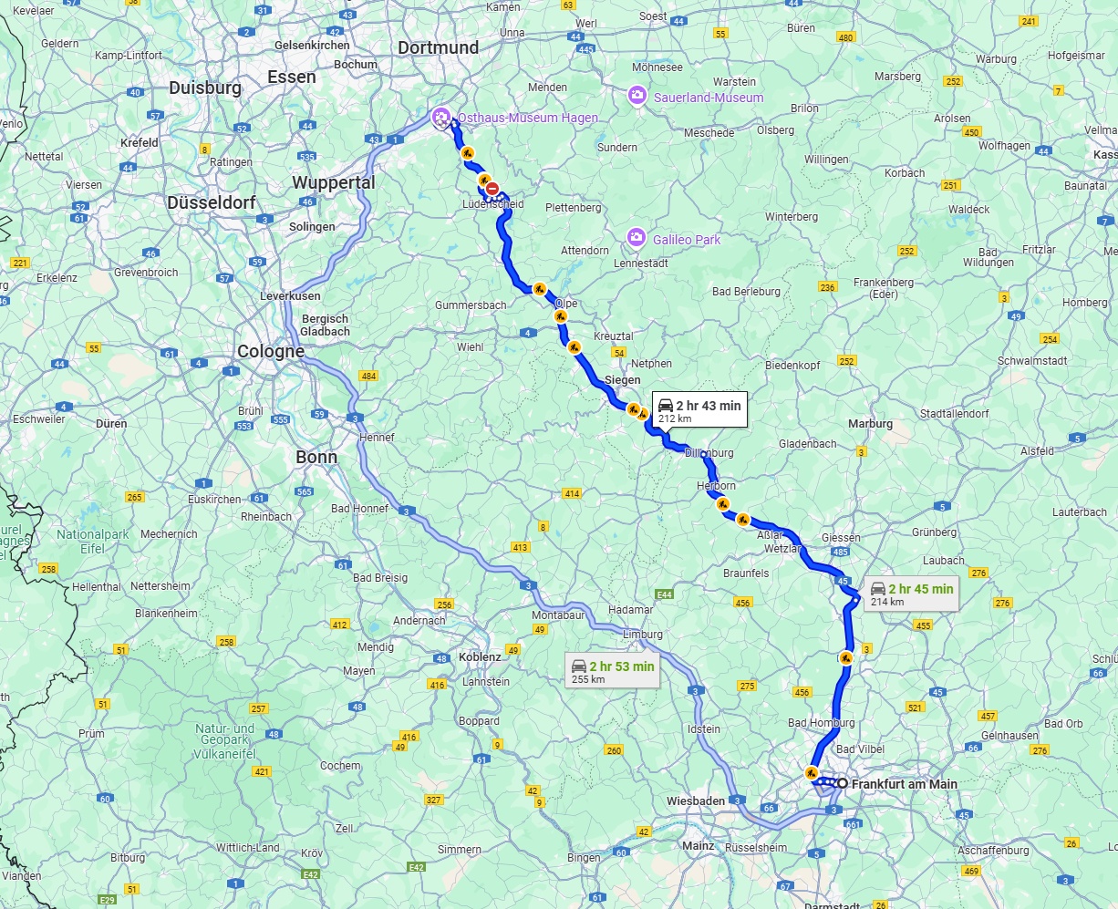 Anreise von Frankfurt am Main Zu Hagen Über via A45