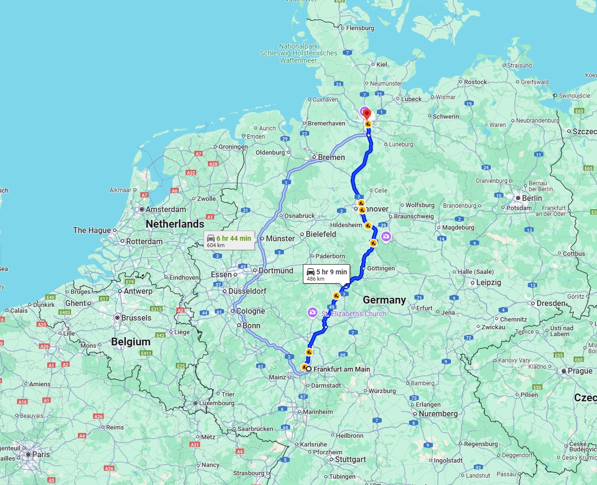 Anreise von Frankfurt am Main Zu Hamburg Über via A7