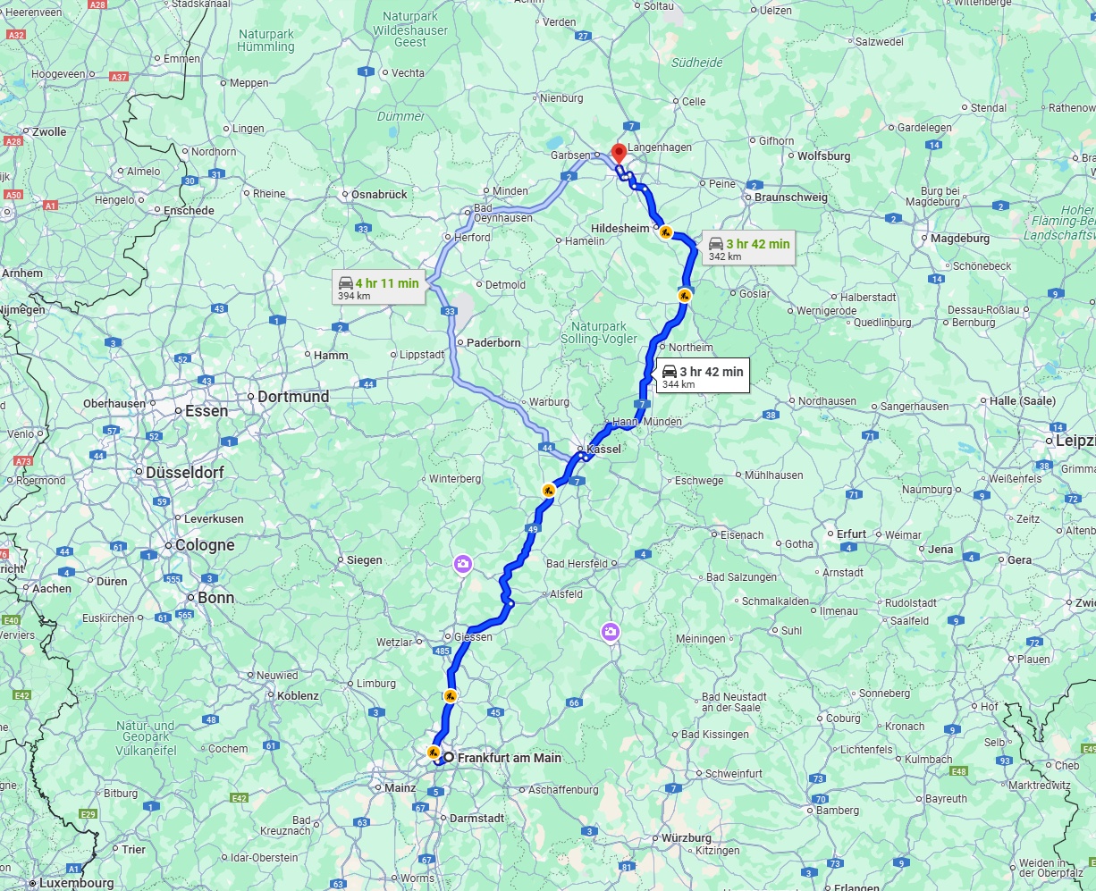 Anreise von Frankfurt am Main Zu Hannover Über via A49 and A7