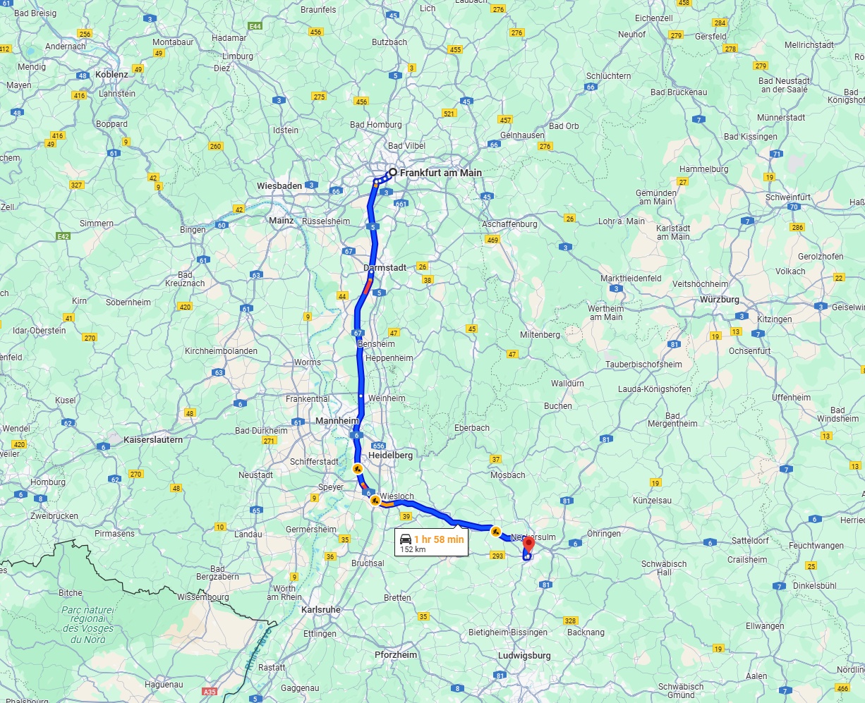 Anreise von Frankfurt am Main Zu Heilbronn Über via A6