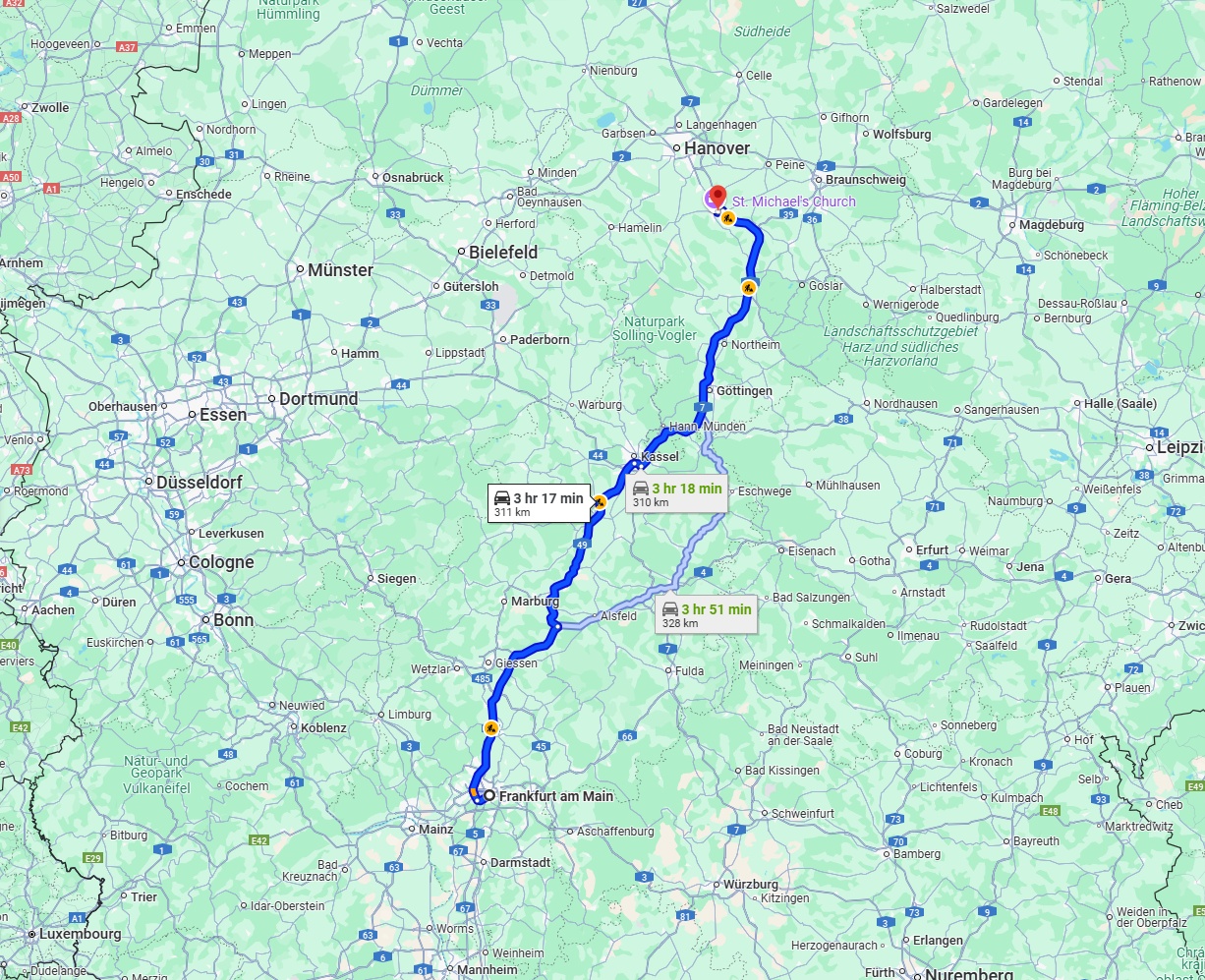 Anreise von Frankfurt am Main Zu Hildesheim Über via A5, A49 and A7